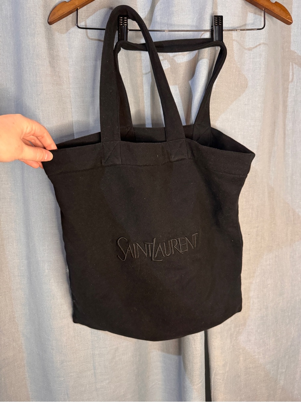 Saint Laurent Black Canvas Tote with Embossed Logo